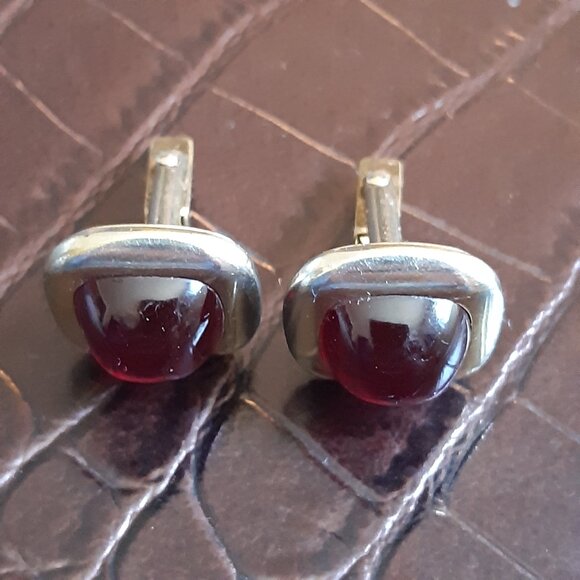 1950s Anson Art Deco Style Red Lucite Cuff Links Gold Tone Finish, Vintage - Picture 10 of 11